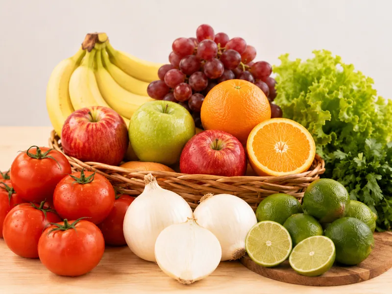 Frutas y verduras frescas en tienda